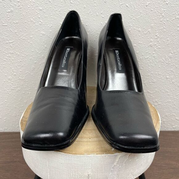 Details Black Chunky Leather Heels Size 9B EUC - Picture 3 of 9
